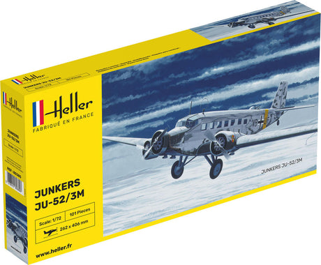 1:72 Junkers JU-52/3M model kit by Heller, showcasing detailed tri-motor aircraft design, perfect for hobbyists.