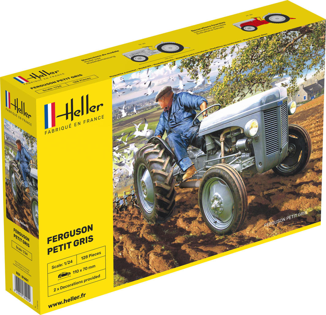 1:24 scale model of the Ferguson TE-20 tractor, showcasing detailed design and historical accuracy in signature gray color.