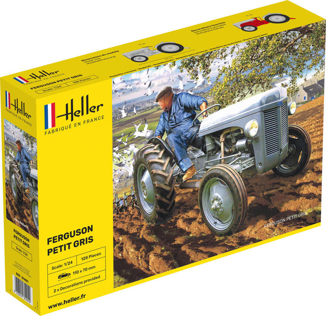 1:24 scale model of the Ferguson TE-20 tractor, showcasing detailed design and historical accuracy in signature gray color.