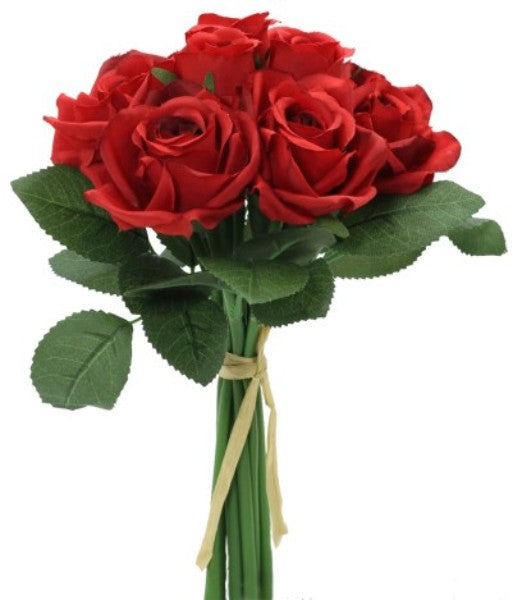 Vibrant red artificial rose bouquet, 24cm tall, 20cm wide, perfect for lasting home decor elegance.