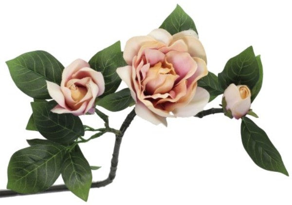 Lifelike pink artificial camellia spray, 47cm tall, perfect for elegant home decor and centerpiece displays.