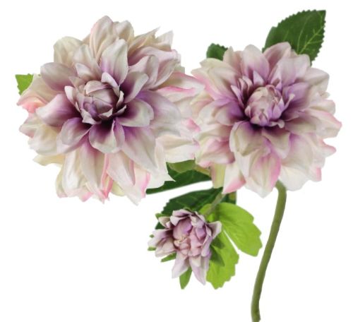 Artificial light purple dahlia stem, 50cm long with three realistic heads, perfect for floral arrangements and decor.