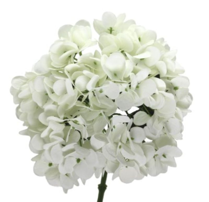 Artificial cream hydrangea stem (34cm) for elegant home decor; realistic petals, low-maintenance, versatile styling.
