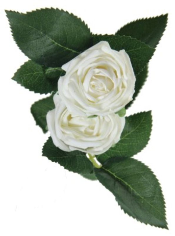Elegant 38cm white artificial rose with two heads, perfect for home decor and special occasions.