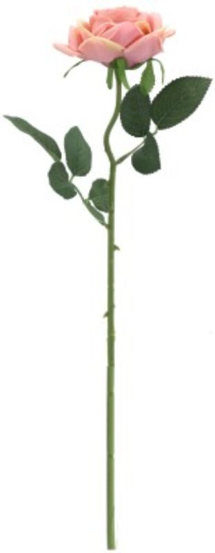 Dusky pink artificial rose stem, 50cm, perfect for elegant home decor and maintenance-free arrangements.