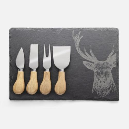 Slate Cheese Board with 4 Oak Cheese Knives - Taylors