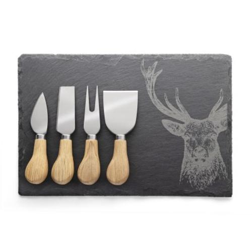 Slate Cheese Board with 4 Oak Cheese Knives - Taylors