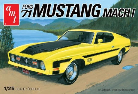 1/25 scale model of the 1971 Ford Mustang Mach 1 featuring 156 precision-molded parts and chrome wheels.
