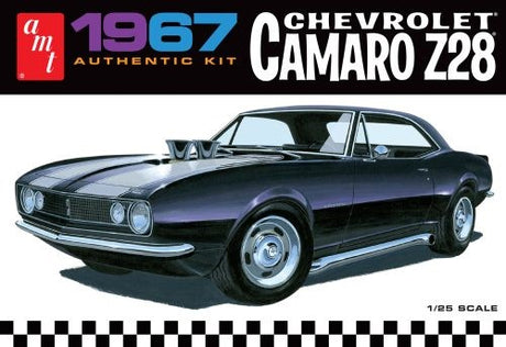 1/25 scale model kit of a '67 Chevy Camaro Z28 with over 110 parts for custom builds and realistic details.
