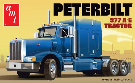 1/24 scale model of the iconic Peterbilt 377 A/E Tractor with detailed parts, including chrome accents and a powerful engine.