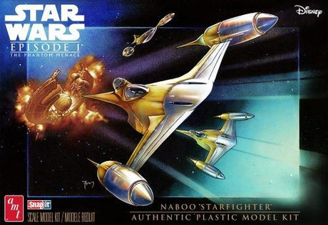 1/48 scale Naboo Starfighter model kit, molded in vibrant colors, features snap-together assembly and includes pilot figure.