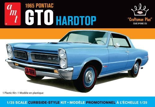 1/25 scale model kit of a 1965 Pontiac GTO Hardtop, featuring 54 parts, detailed design, and easy assembly for hobbyists.