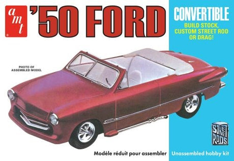 1/25 scale model kit of a 1950 Ford Convertible Street Rod with customizable options and intricate detailing.