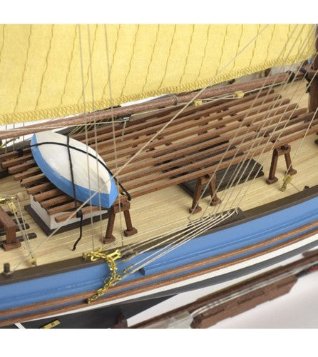 1:50 scale wooden model of the French tuna fishing boat Marie Jeanne, featuring high-quality pre-cut parts and hand-sewn sails.