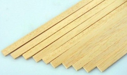 Pack of 50 Obechi wood strips, 1.8x4x550mm, ideal for model-making and woodworking projects.