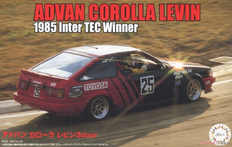 1/24 scale model kit of the Corolla Levin 'Advan' with detailed racing features and customizable options.