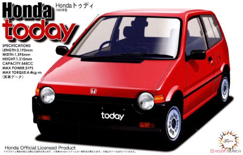 1/24 scale model kit of the Honda Today G by Fujimi, featuring detailed parts and user-friendly assembly.