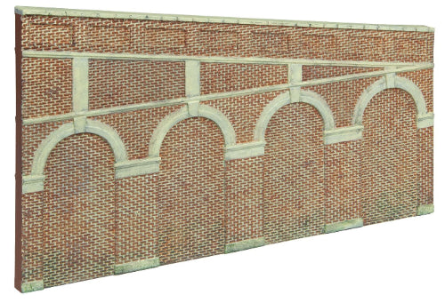 Two red brick arched retaining walls for model railways, enhancing scenery with realistic details and easy installation.