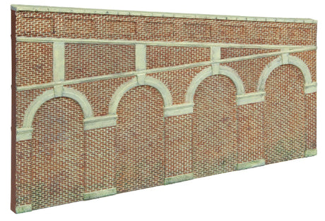 Two red brick arched retaining walls for model railways, enhancing scenery with realistic details and easy installation.