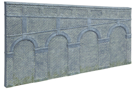 Hornby Trains High Step Arch Retaining Wall set in vibrant blue, perfect for enhancing model railway landscapes.