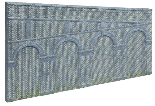 Hornby Trains High Step Arch Retaining Wall set in vibrant blue, perfect for enhancing model railway landscapes.