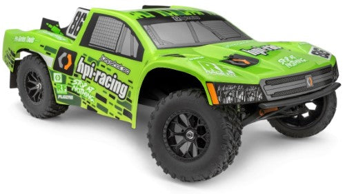 HPI Racing 1/10 Jumpshot SC V2, a durable short course truck with metal gears, oil-filled shocks, and sleek black wheels.