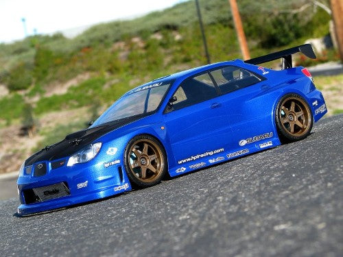 200mm Subaru Impreza clear bodyshell for custom RC cars, made of durable polycarbonate for on-road and off-road use.
