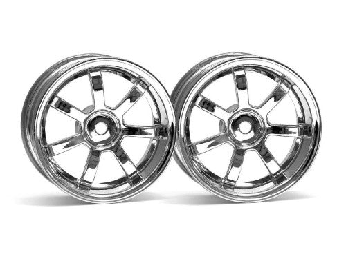 RAYS 26mm Chrome Wheels for RC cars with 3mm offset, enhancing style and performance for 1/10 scale touring car enthusiasts.