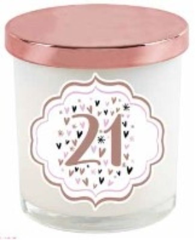 CANDLE - 21ST PASTEL HEART ROSE GOLD LID