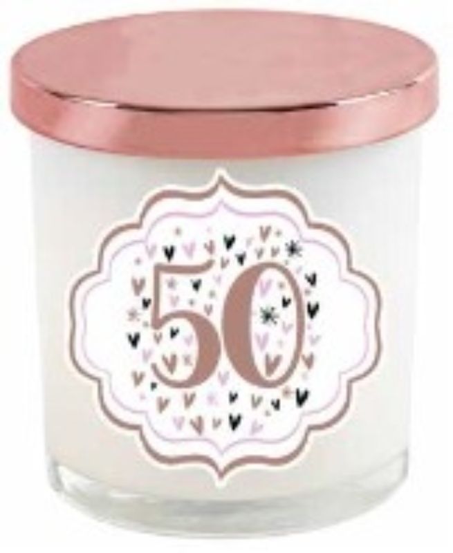 CANDLE - 50TH PASTEL HEART ROSE GOLD LID