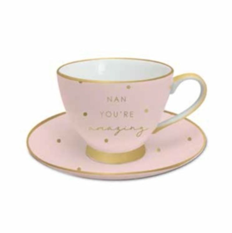 TEA CUP & SAUCER - NAN PINK & GOLD YOU'RE AMAZING (11OZ)