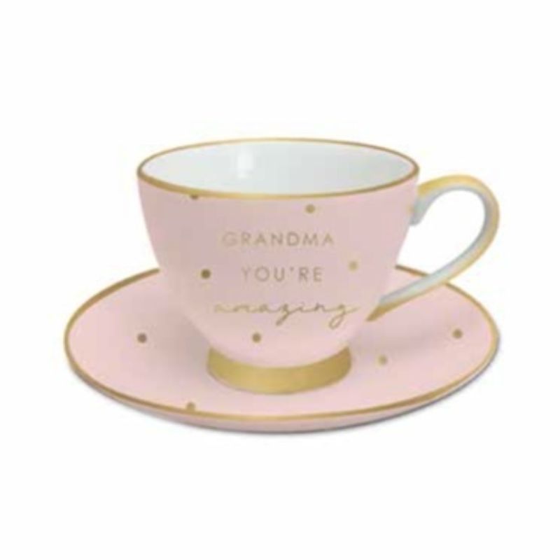 TEACUP & SAUCER - GRANDMA PINK & GOLD YOU'RE AMAZING (11OZ)