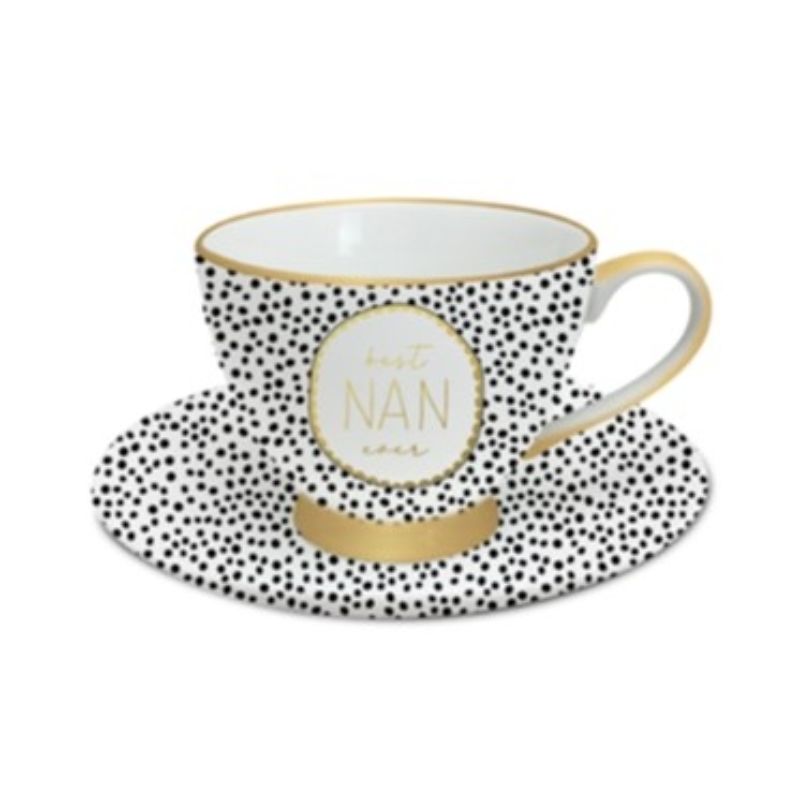 TEACUP & SAUCER - BEST NAN EVER BLACK DOT