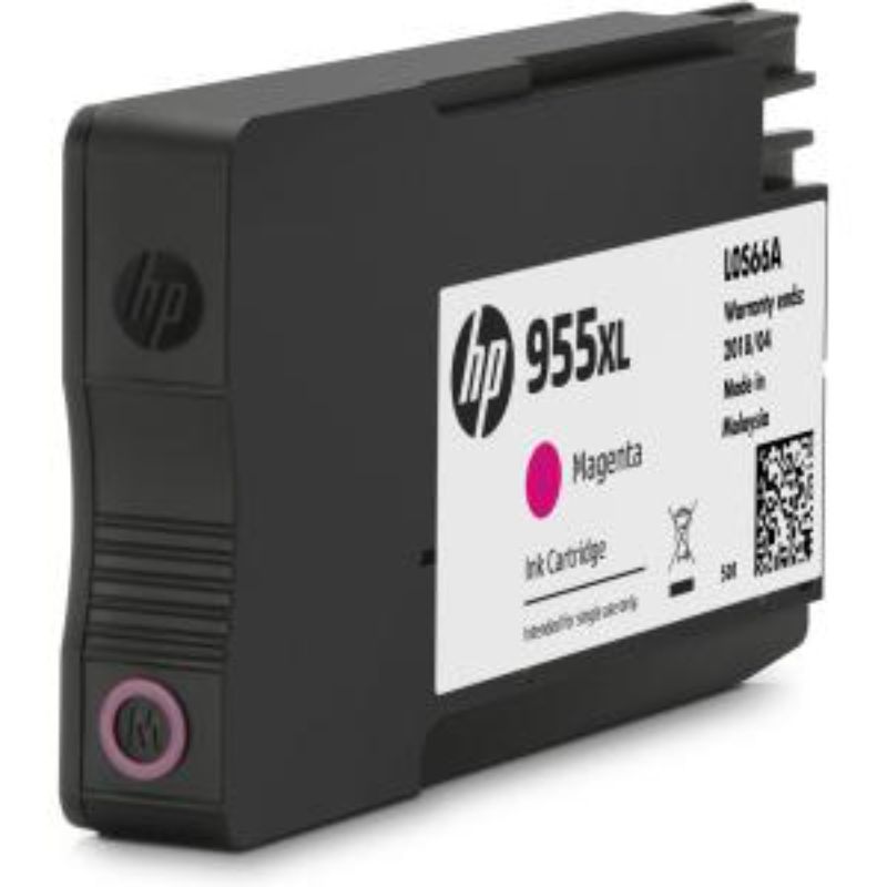 HP 955XL Magenta Ink Cartridge for inkjet printers, yields up to 1600 pages with vibrant color and reliability.