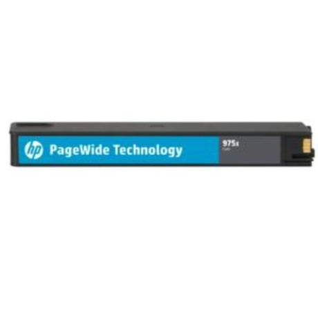 HP 975X Cyan Ink Cartridge, high capacity for 7000 quality prints, ideal for sharp text and vibrant images.