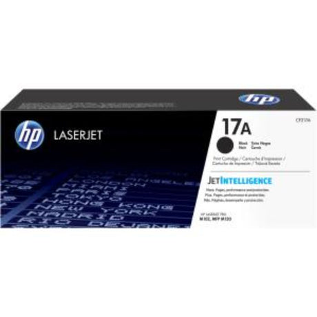 HP 17A Black Toner Cartridge for laser printers, yields 1,600 pages of sharp, professional-quality prints.
