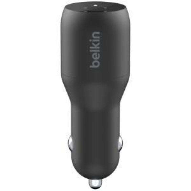 Belkin Dual USB-C Auto Adapter for cars, 18W fast charger with dual ports for simultaneous device charging.