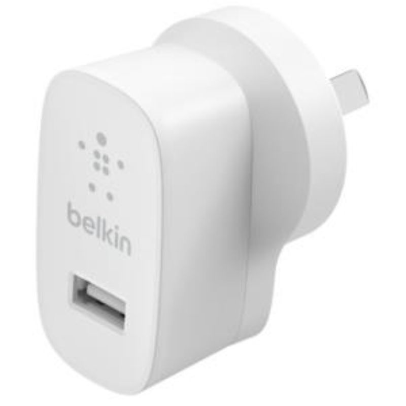 Belkin BOOST CHARGE 12W USB-A Wall Charger for fast, efficient charging of smartphones and tablets, compact and portable design.