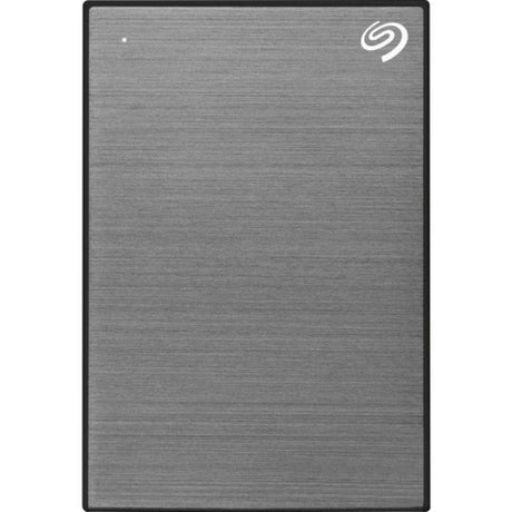 Seagate One Touch 1TB Portable Hard Drive in Space Gray, offering USB 3.0 connection and 3-year warranty for reliable storage.
