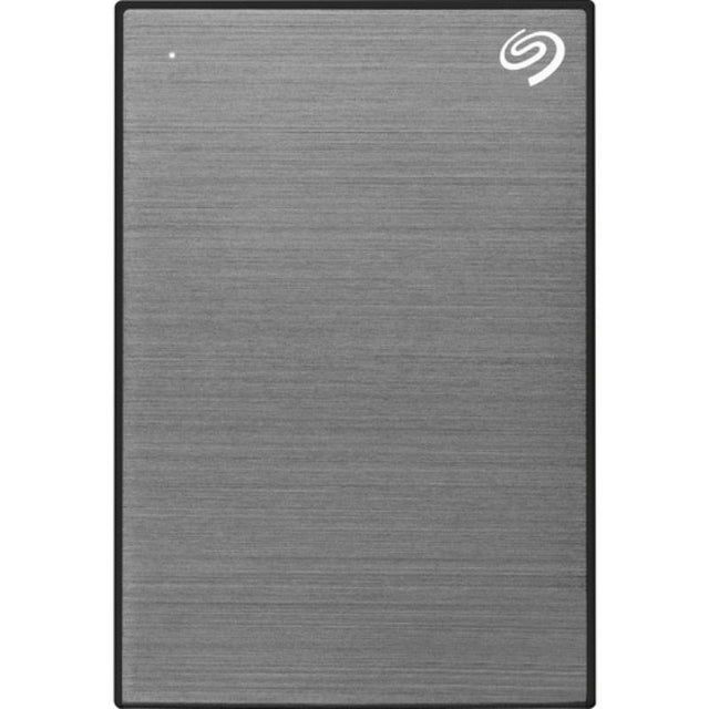 Seagate One Touch 1TB Portable Hard Drive in Space Gray, offering USB 3.0 connection and 3-year warranty for reliable storage.