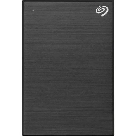 Seagate One Touch 2TB portable hard drive in black for seamless USB 3.0 storage on Windows and Mac devices.