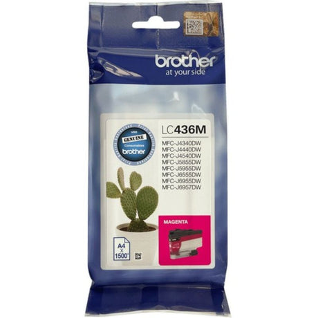 Brother LC436M magenta ink cartridge for inkjet printers, high-capacity, 1500 pages, ensures vibrant and accurate color printing.