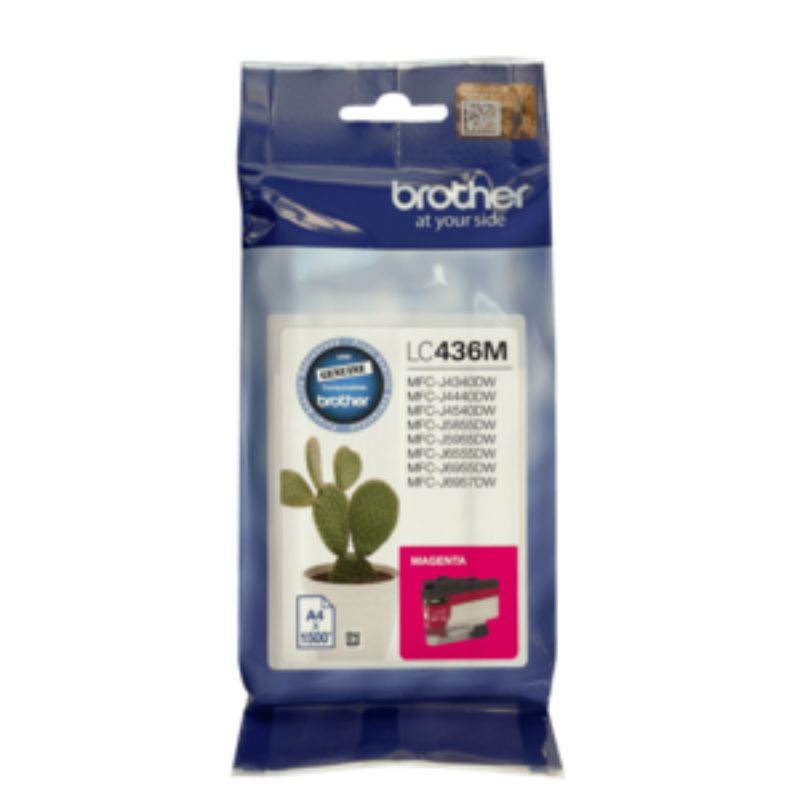 Brother LC436M magenta ink cartridge for inkjet printers, high capacity, yields 1500 pages of vibrant color.