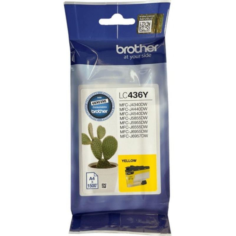 Brother LC436Y Yellow Ink Cartridge for vibrant prints, 1500 pages yield, compatible with Brother printers.