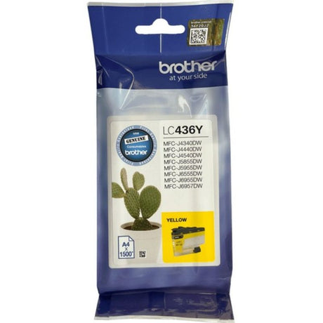 Brother LC436Y Yellow Ink Cartridge for vibrant prints, 1500 pages yield, compatible with Brother printers.
