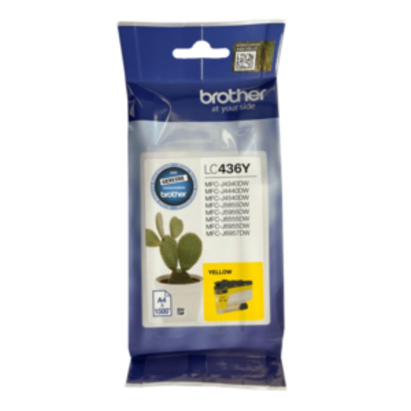 Brother LC436Y Yellow Ink Cartridge, 1500 page yield, ensuring vibrant, high-quality prints for your Brother printer.