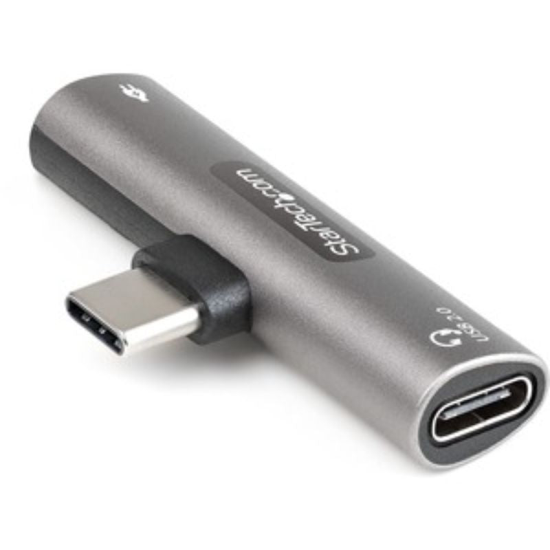 StarTech USB-C Audio & Charging Adapter allows simultaneous charging and audio; compact design, 60W power delivery, universal compatibility.