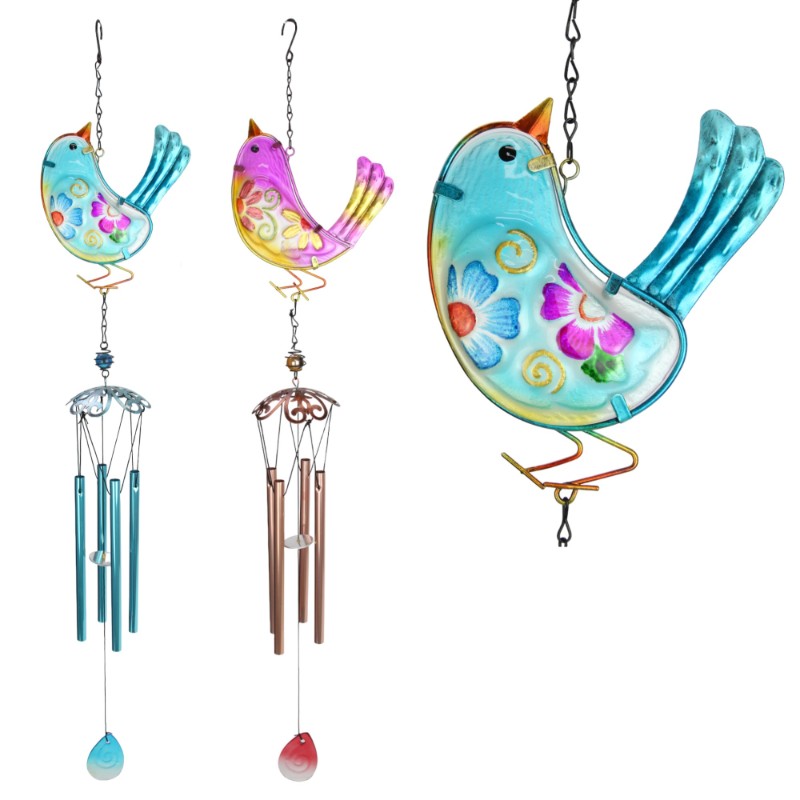 Bird with Flower Wind Chime - Set of 2