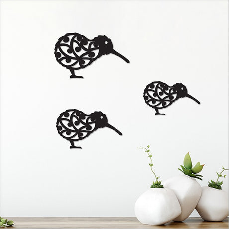 Black Koiri Kiwi Set: Elegant acrylic wall art celebrating Kiwiana with striking matt black design and versatile sizes.