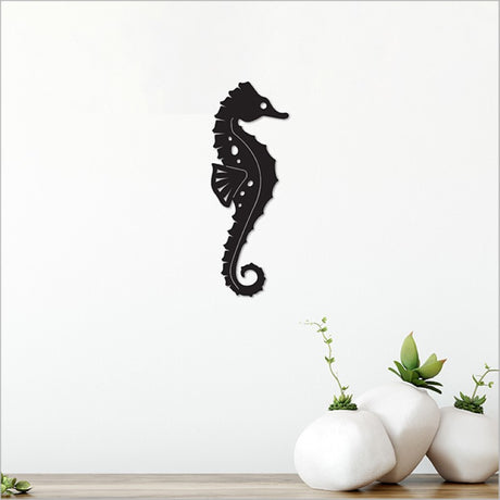 Elegant black seahorse acrylic wall art, 23.5cm, perfect for adding marine-inspired flair to any interior decor.